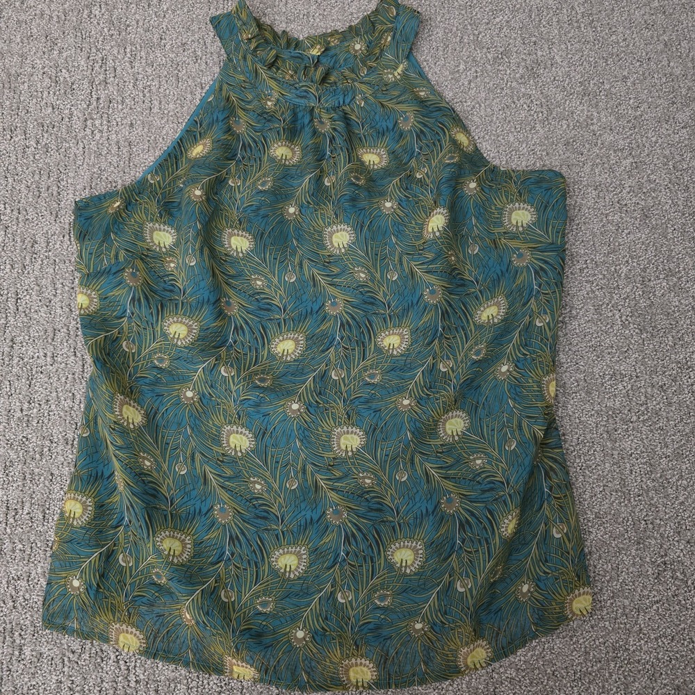 Liberty of London Target Peacock Feather Top Women's XL Green Blouse